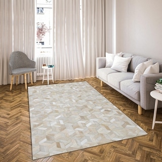 Hand-Stitched Geometric Leather Area Rug by Tufty Home - 5' x 8'