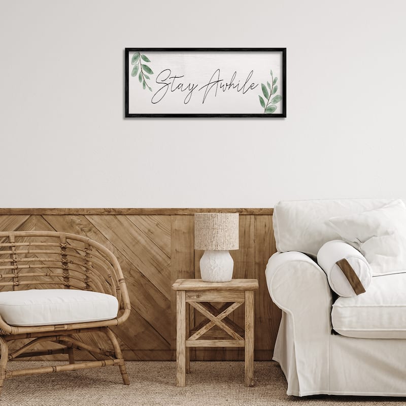 Stupell Stay Awhile with Plant Sprigs Framed Giclee Art Design By Lil' Rue