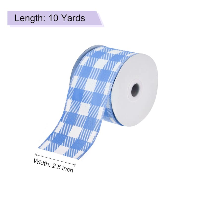 Plaid Check Ribbon, Wired Edge Gingham Ribbon for Gift Wrapping, Christmas Decoration - Blue - 2.5 Inch x 10 Yards