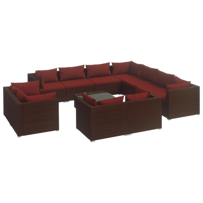 vidaXL Patio Lounge Set with Cushions Brown Poly Rattan - 27.6" x 27.6" x 24" - 27.6" x 27.6" x 24"