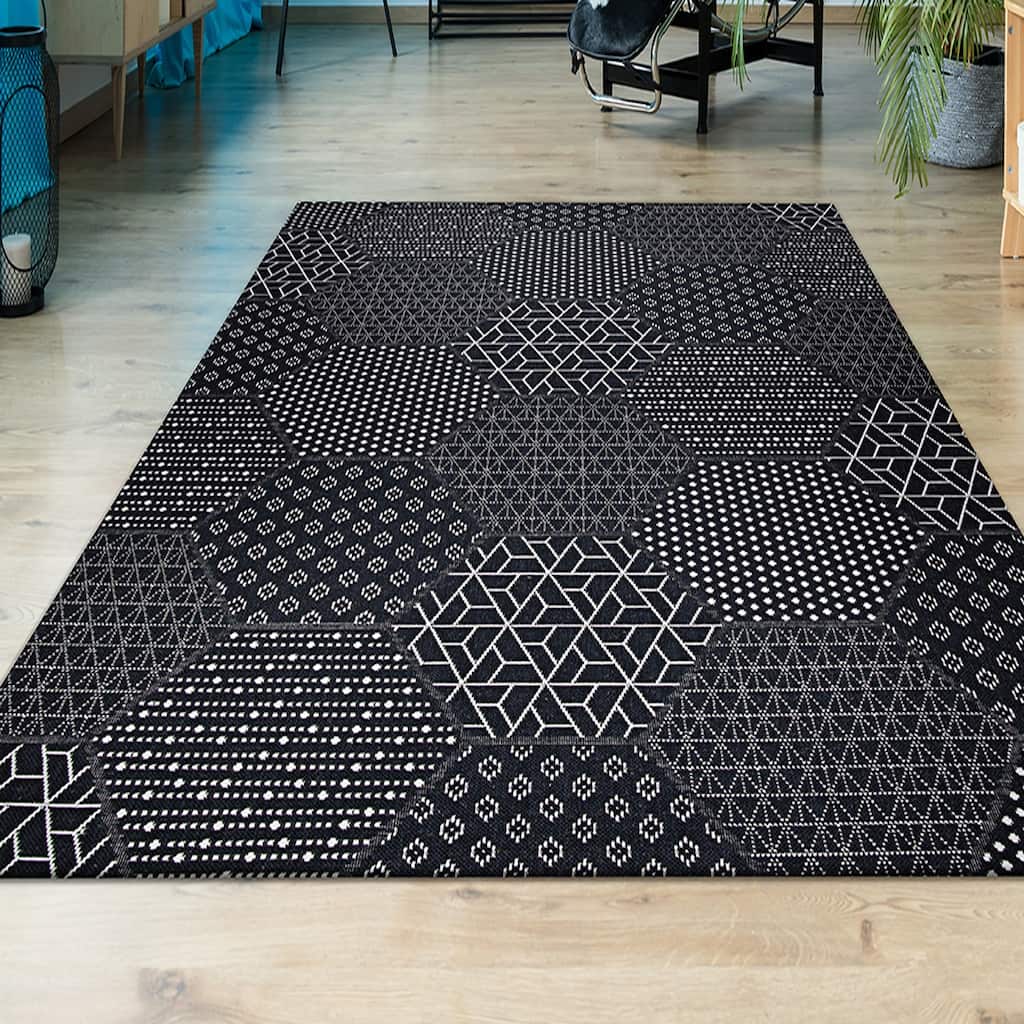 Dream Decor Rugs Hampton Cathode Black Indoor Outdoor Area Rug