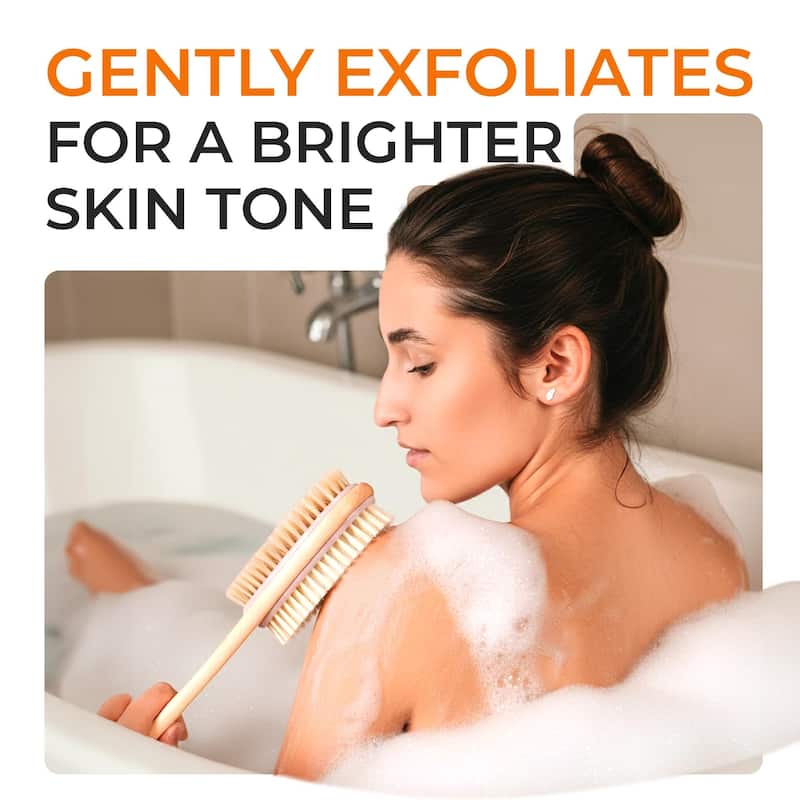 Cheer Collection Dual Sided Shower Brush Long Handle Lotus Wood 17.1 Inch Body Brush with Soft and Firm Bristles