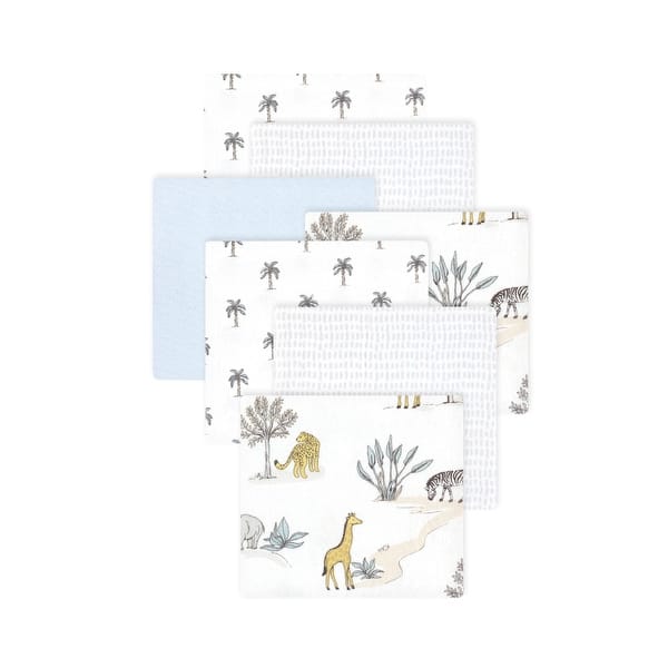 slide 1 of 1, Little Treasure Hudson Baby Boys Cotton Poly Flannel Receiving Blankets Multipack, White Safari World, 30x30 inches 30x30 inches - White Safari World