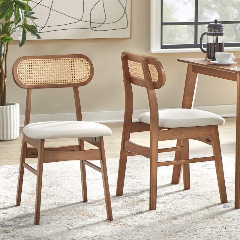 Simple Living Anika Solid Wood and Cane Dining Chair (Set of 2) - Light Walnut/Beige