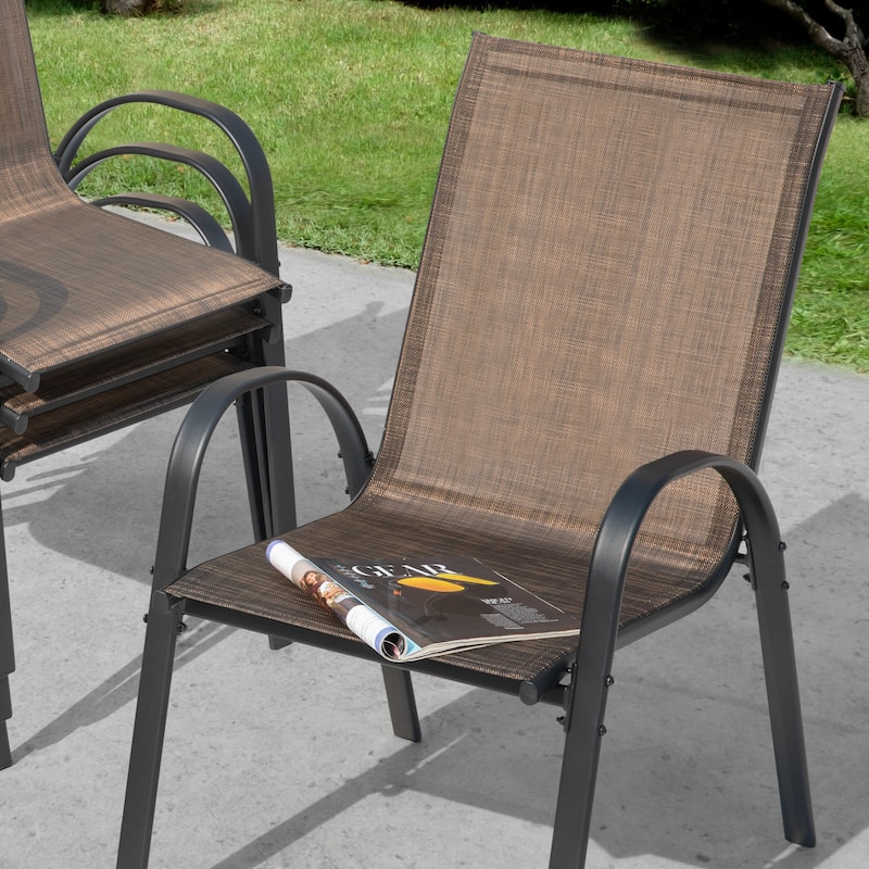 Patio 4-Piece Textilene Dining Chairs with Armrests and Stackable Design