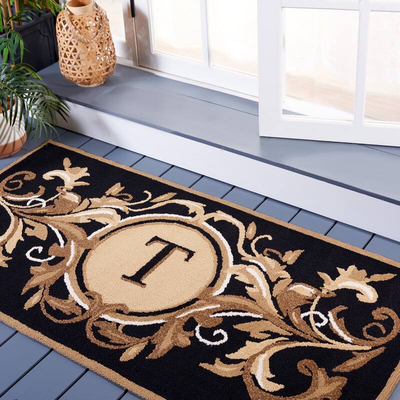 SAFAVIEH Handmade Monogram Monka Casual Rug - 3' x 6' Runner - Y - Black/Brown - Runner
