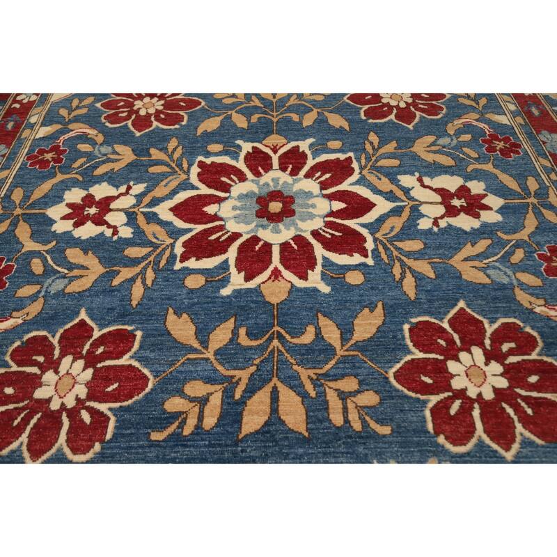 Hand Knotted Oriental 100% Wool Carpet Transitional Floral Navy Blue & Blues Oushak Area Rug - 10' 8'' X 8' 5''