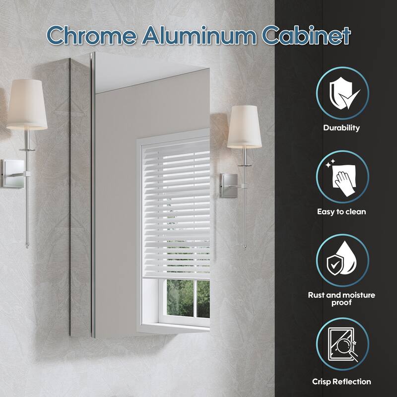 Recessed or Surface Wall Mount Bathroom Medicine Cabinet With Adjustable Glass Shelves