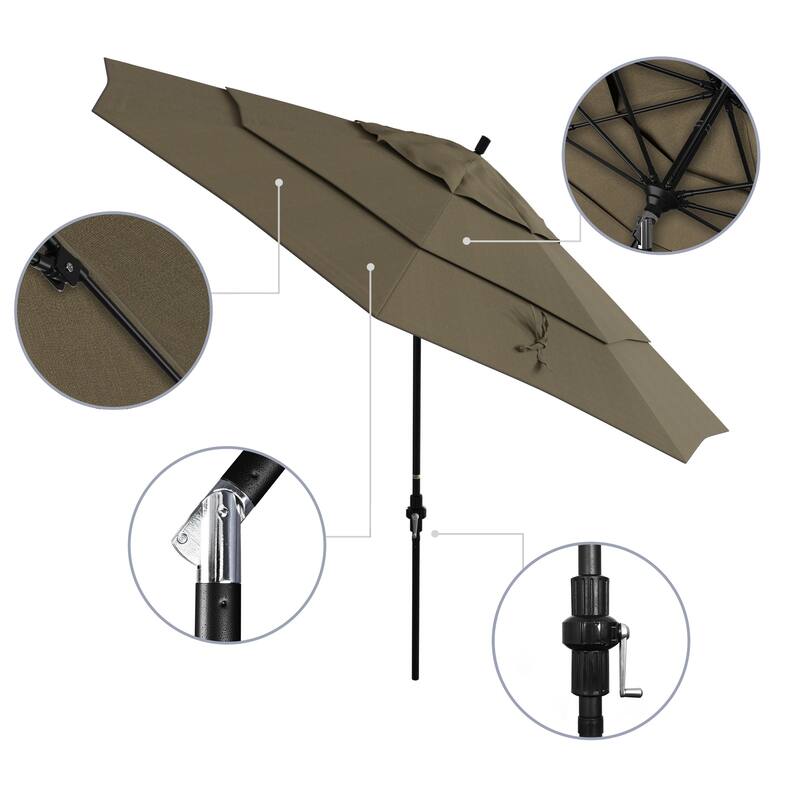 California Umbrella 11' Rd. Alum/Fiberglass Rib Market Umb,Crank Lift/Collar Tilt, Dbl Wind Vent, Black Finish, Olefin Fabric