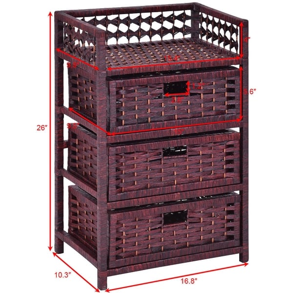 Shop Gymax Storage Chest Tower Shelf 3 Drawer Wicker Baskets