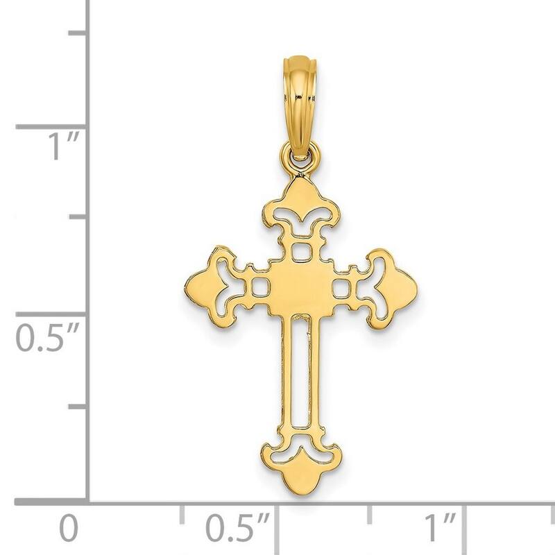 Curata 14k Yellow Gold Polished Flat Cut-out Budded Cross Necklace 18mm x 22mm