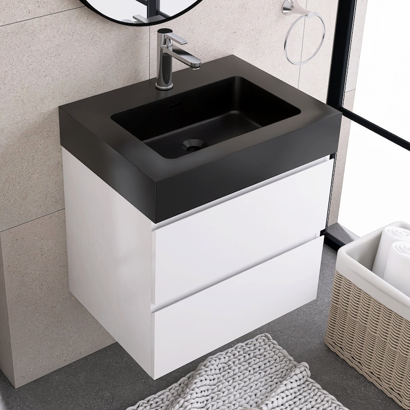 24"/30"/36" Wood WallMounted Bathroom Vanity Set with Black Integrated