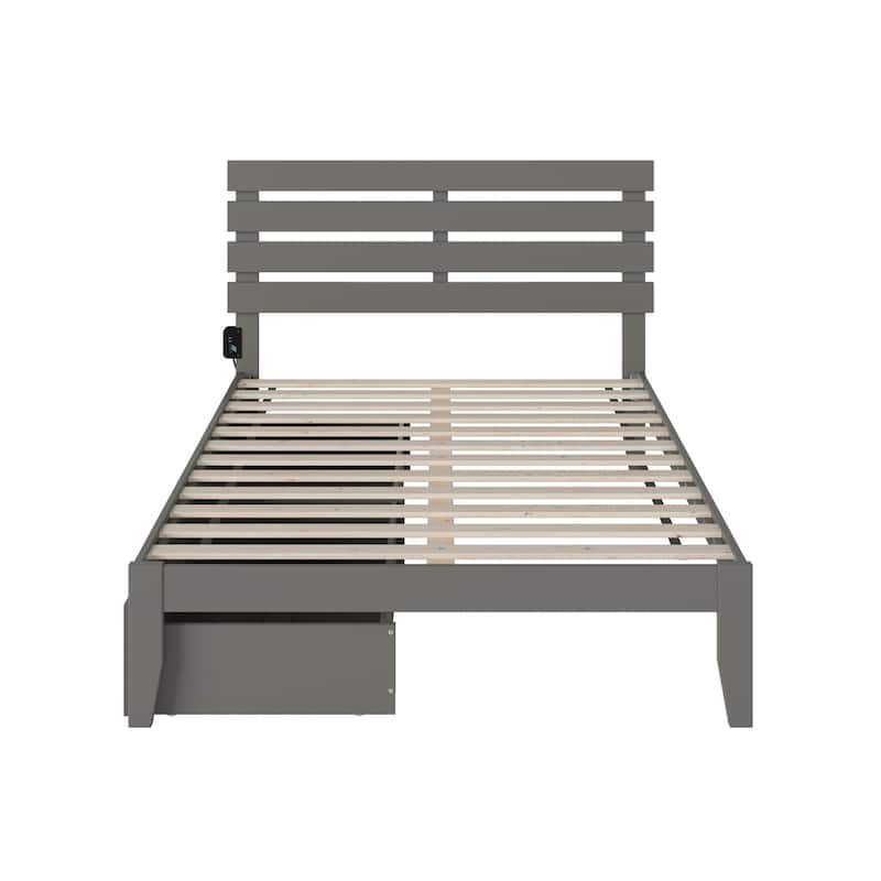 Full Size Bed with USB Charger & Drawers - Grey Modern Platform Bed Frame