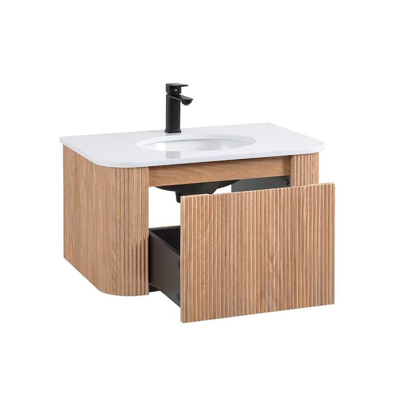 Wall Mounted Bathroom Vanity with Sink Curved Design