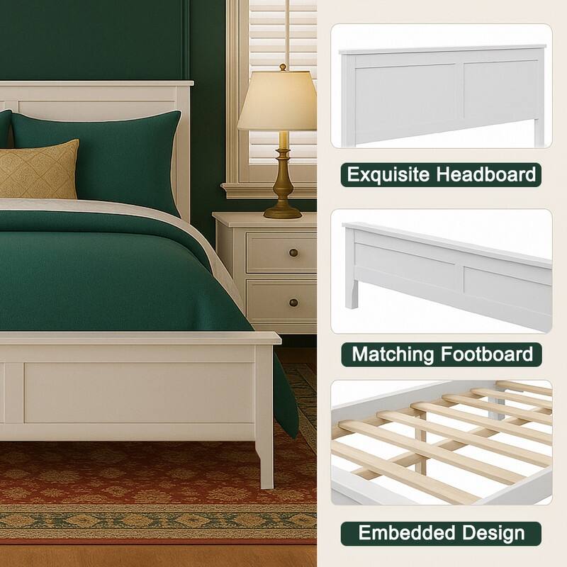 Modern Style, Solid Wood Bed Frame with MDF Headboard and Footboard