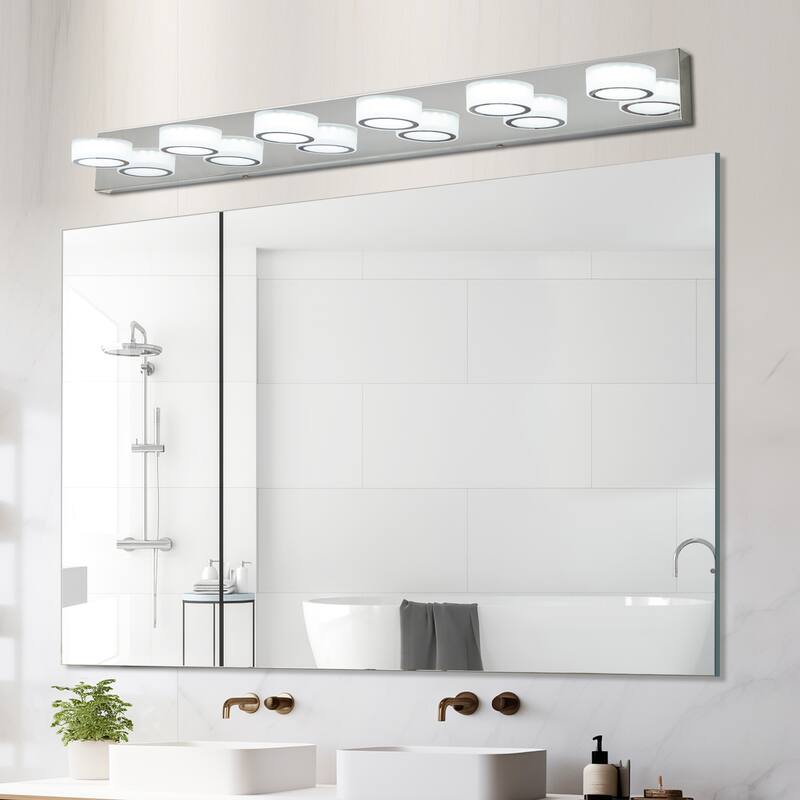 45" Modern 6-Light LED Vanity Light, Sleek Bathroom Wall Light Fixture for Mirror, Shower, and Bathroom Decor