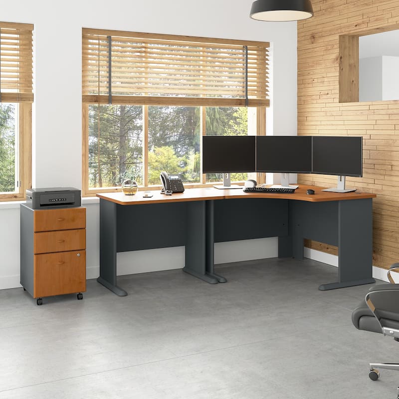 Series A 48W Corner Desk with Drawers by Bush Business Furniture - Natural Cherry/Slate