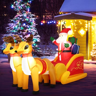 Costway 7.5 Ft Inflatable Santa Double Deer w/Sled Waterproof - Yellow/Red - 7.5 FT