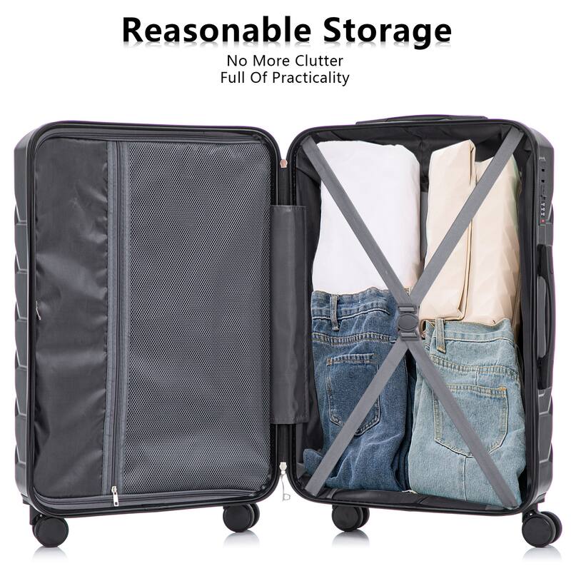 20"/24"/28" 3-Piece, Modern Luggage Sets with Retractable Handle and Combination Lock, for Boarding Travel, Black