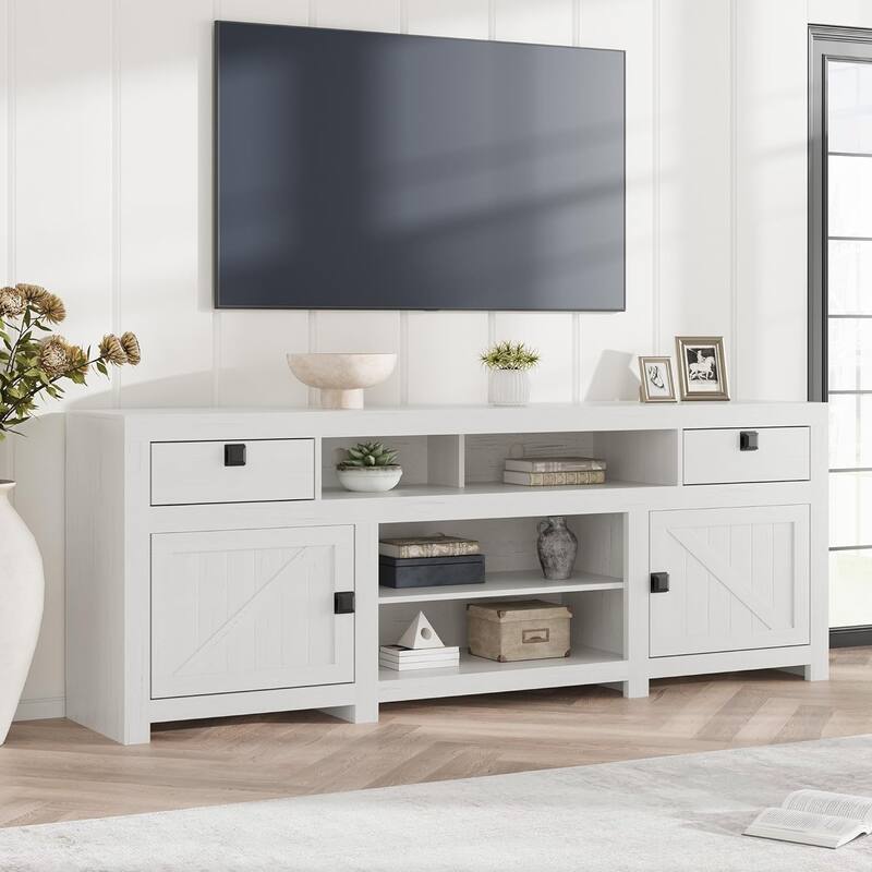 Farmhouse TV Stand for 75/80 Inch TVs, 70" Long Entertainment Center for Living Room - White