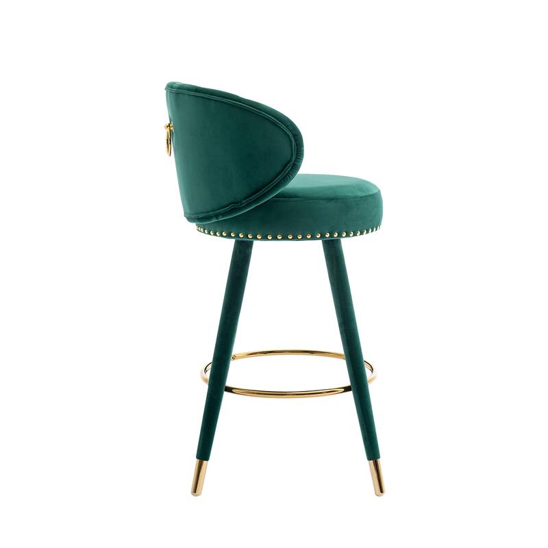 Set of 2 Counter Height Velvet Bar Stools with Solid Wood Legs