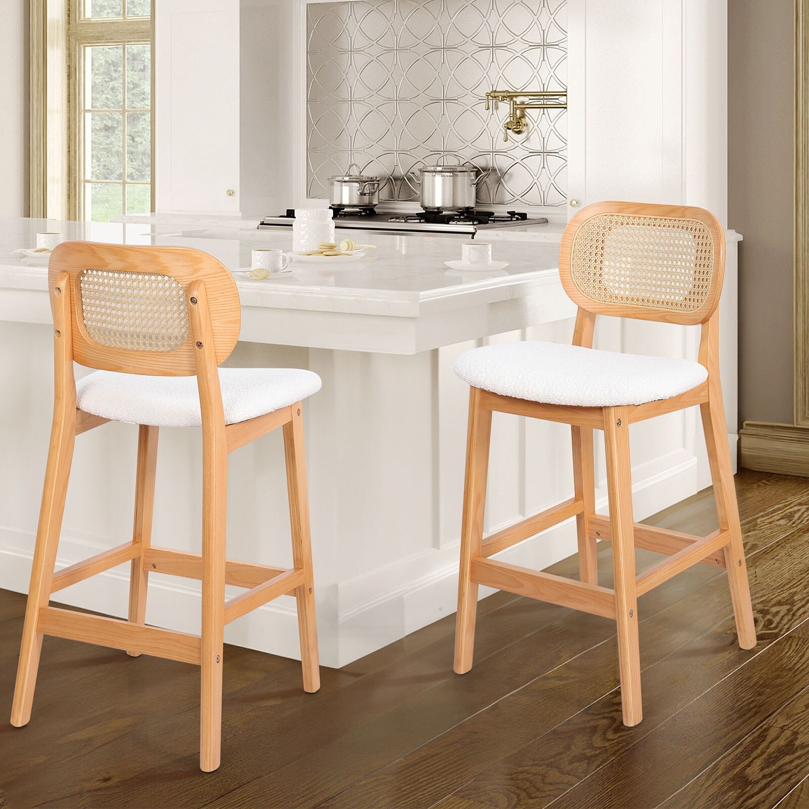 25.2 Upholstered Wood Counter Stools Barstools with Rattan Back 17.72 W x 18.7 D x 36.81 H Bed Bath Beyond 36981718