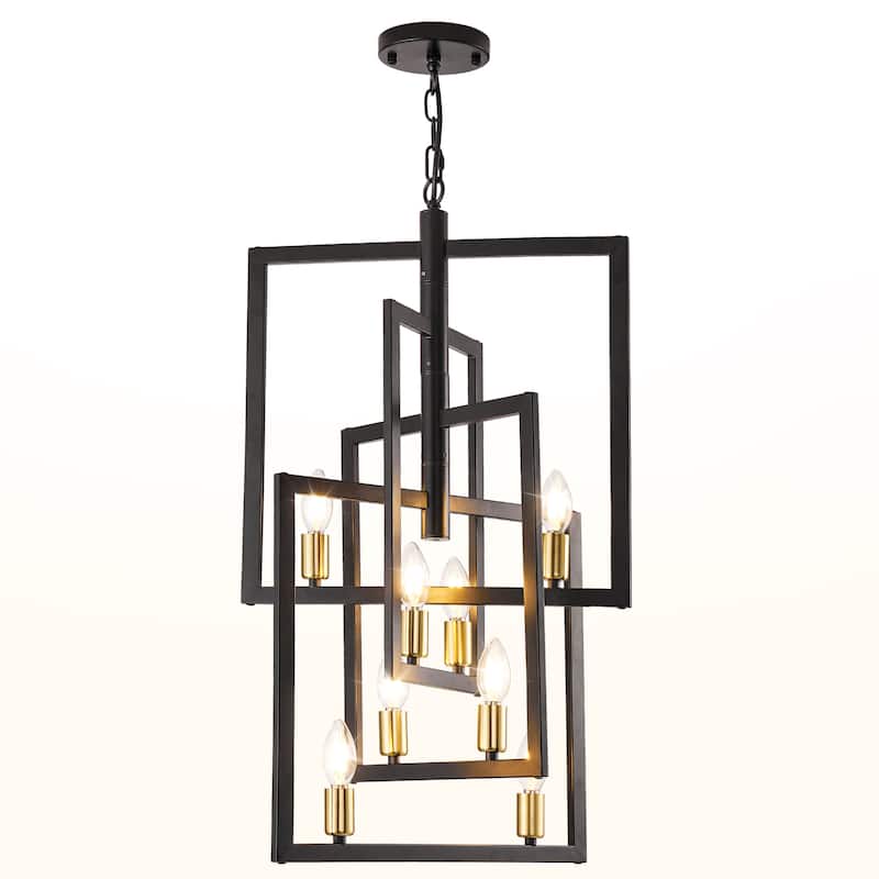 8-Light Modern Four Layers Rectangular Rotating Chandelier