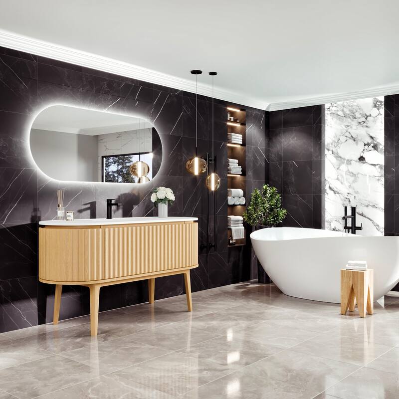 Haven 55"W Oak Freestanding Bath vanity with Integrated Sink