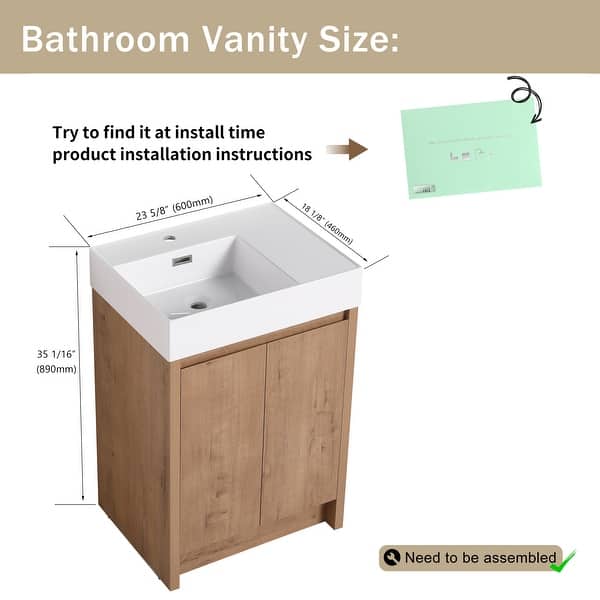dimension image slide 3 of 8, ARTCHIRLY 24/30 Inch Bathroom Vanity with Sink, Freestanding Bathroom Vanity with Soft Close Door and Adjustable Shelf