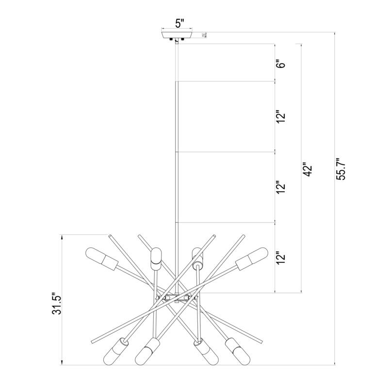 Modern Industrial 8-Light Sand Black and Gold Sputnik Sphere Chandelier - 31.5" W