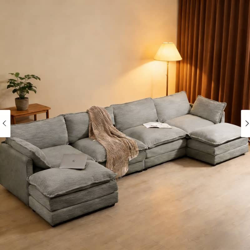 Oversized Modular Corduroy Sectional Sofa Set with Ottoman, 3-Seater / 4-Seater Deep Seat Lounge Couch for Living Room