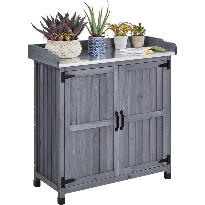 Yaheetech Garden Potting Bench Table Wooden Storage Cabinet - Grey