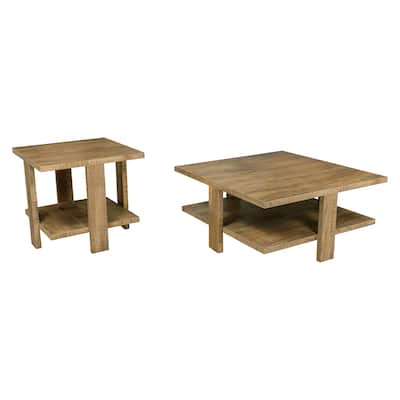 Wooden Coffee and End Table Set with Open Shelf in Mango Brown