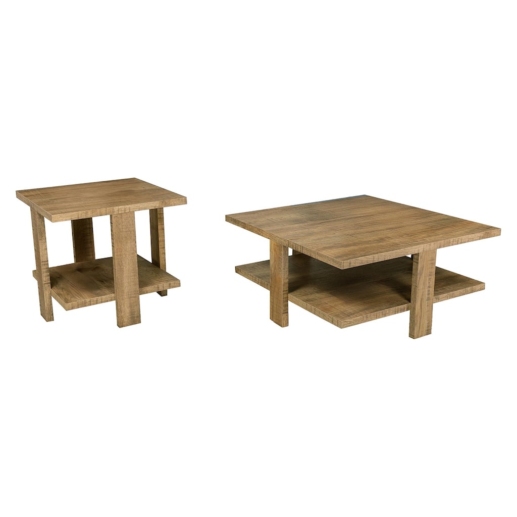 Wooden Coffee and End Table Set with Open Shelf in Mango Brown