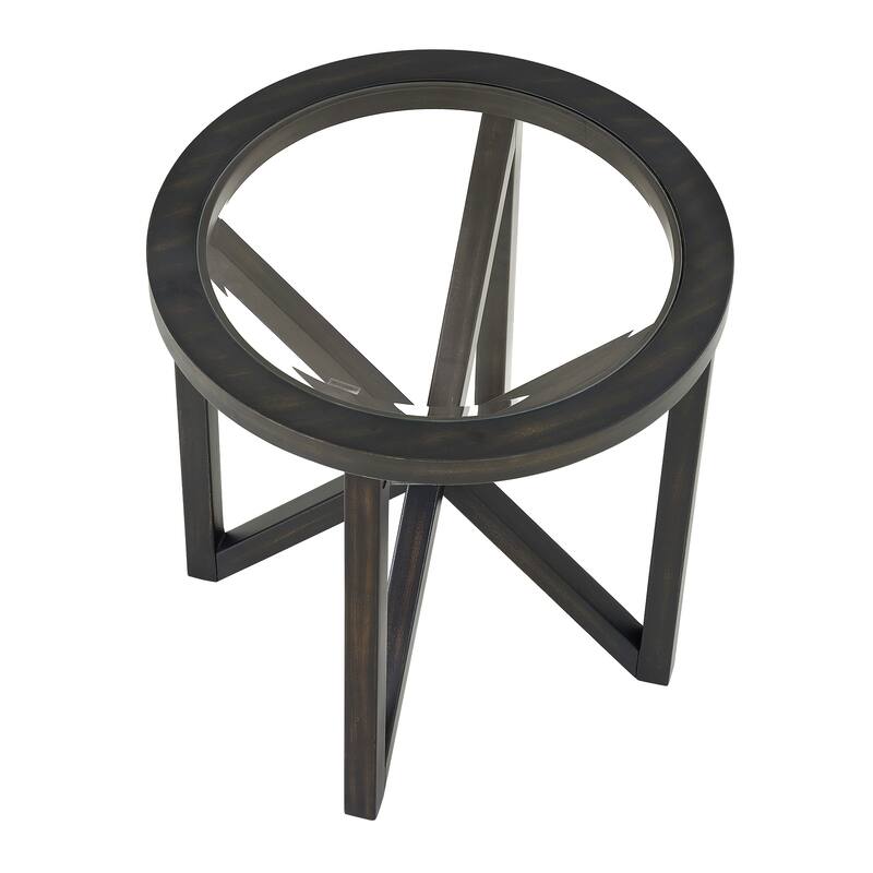 Roomfitters Modern Round Tempered Glass Coffee Table with Solid Wood Base, Transparent Top for Living Room or Study