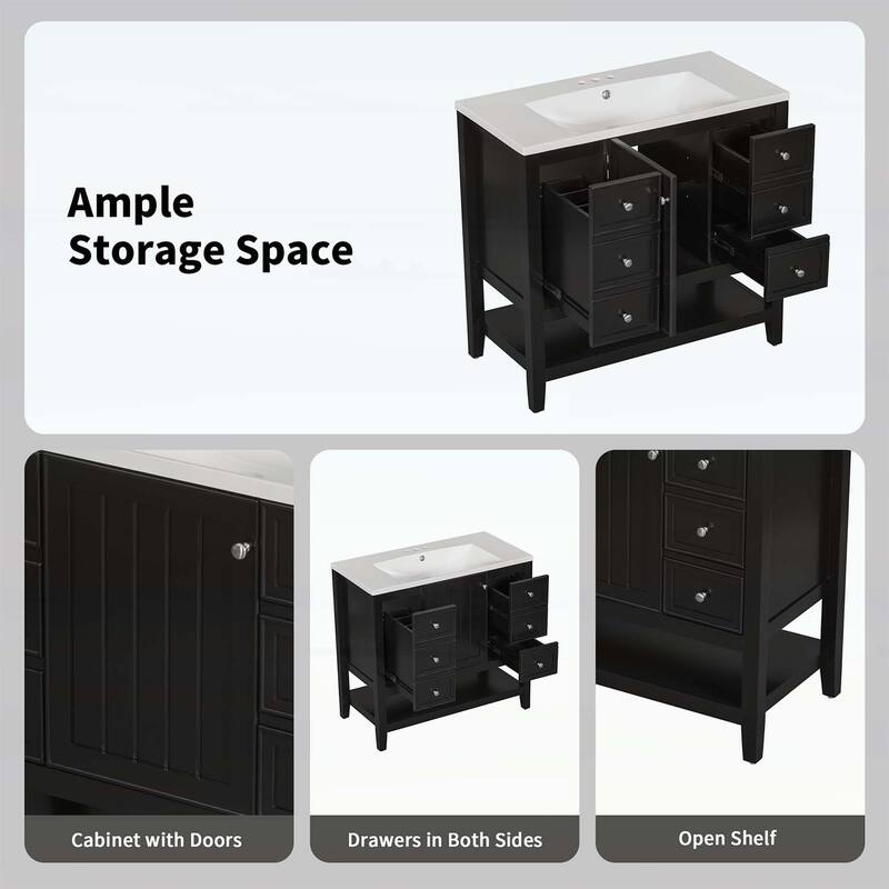 Bathroom Vanity with Sink,Cabinet,and Drawers,Open Shelf