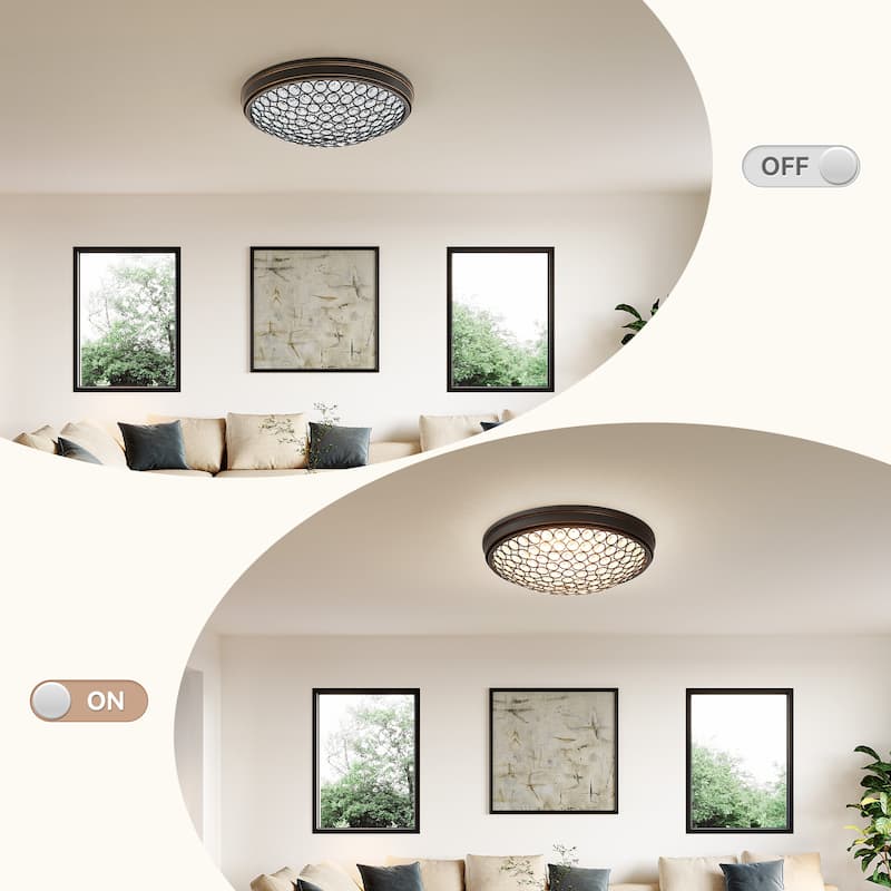 13'' Modern LED Ceiling Light with K9 Crystal Glass Shade - 13"L × 13"D × 3.54"H