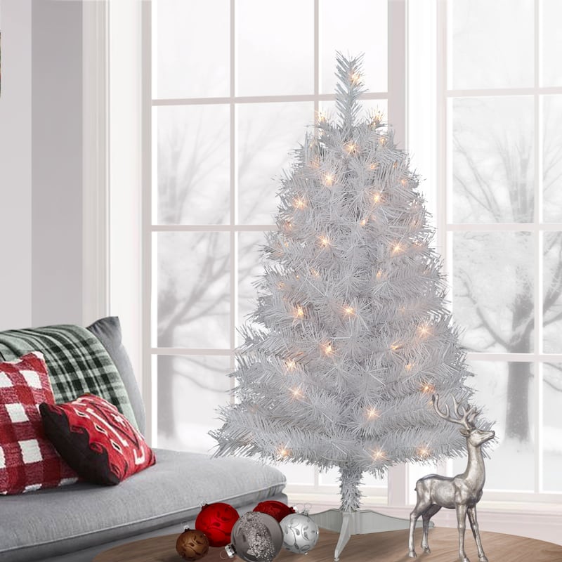 Puleo International 3 ft. Pre-Lit White Snow Ridge Artificial Fir Tree