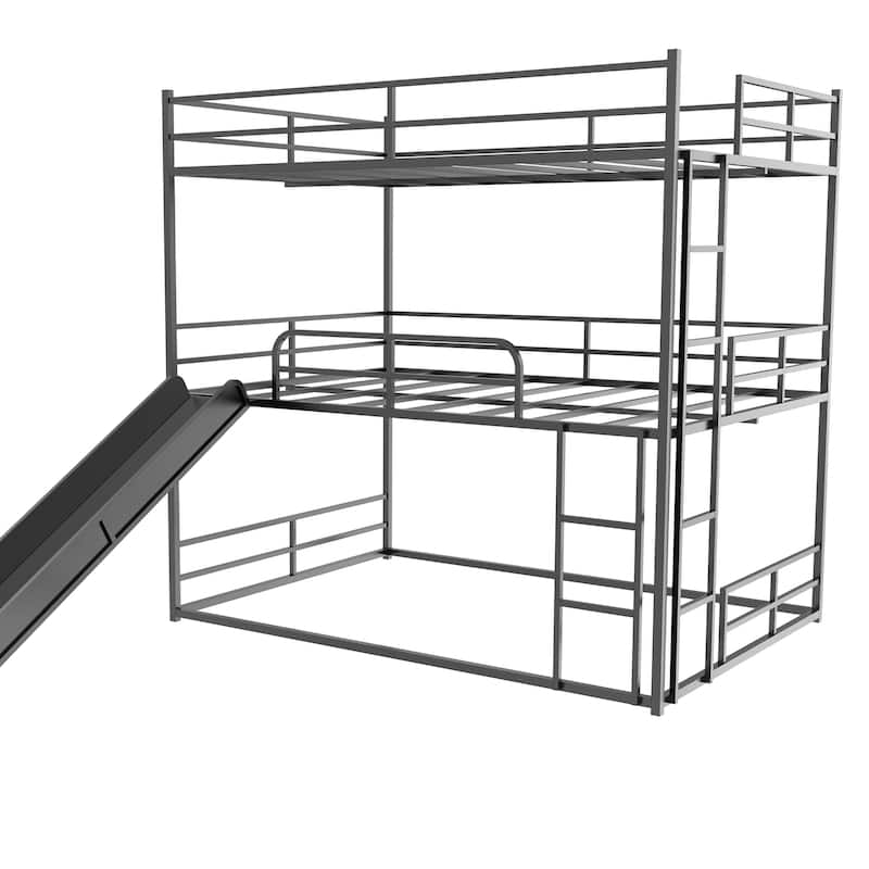 Metal Full Size Loft Bed with Slide and Ladder, Black