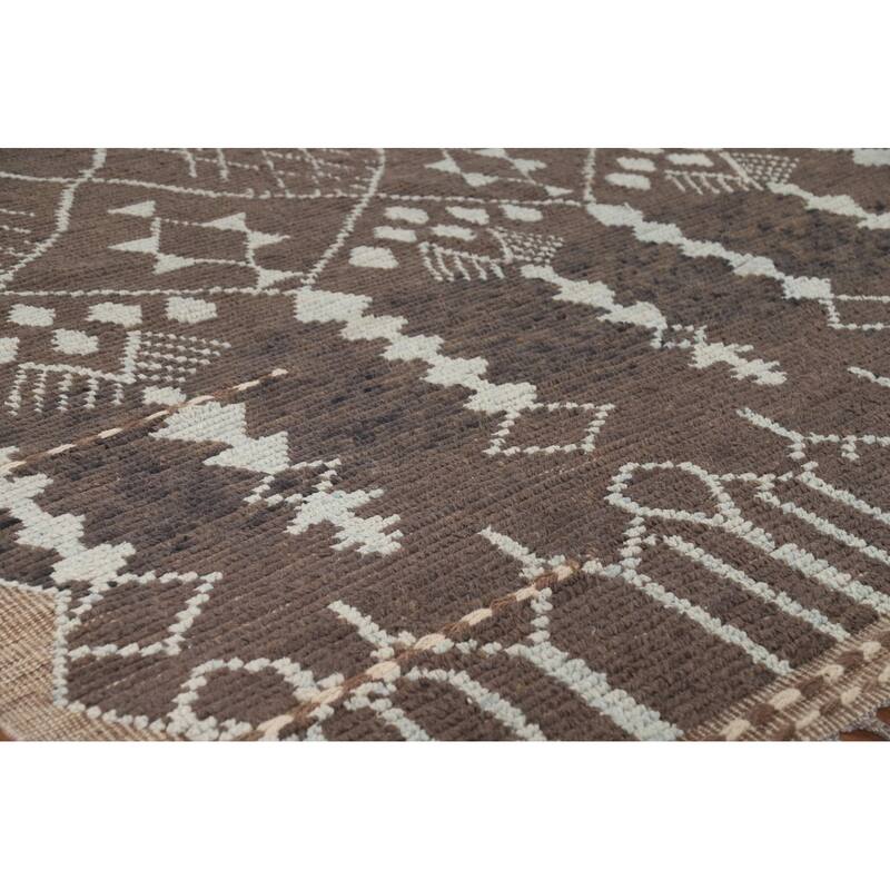 Brown Moroccan Area Rug Handmade Wool Carpet - 8'5" x 12'10"