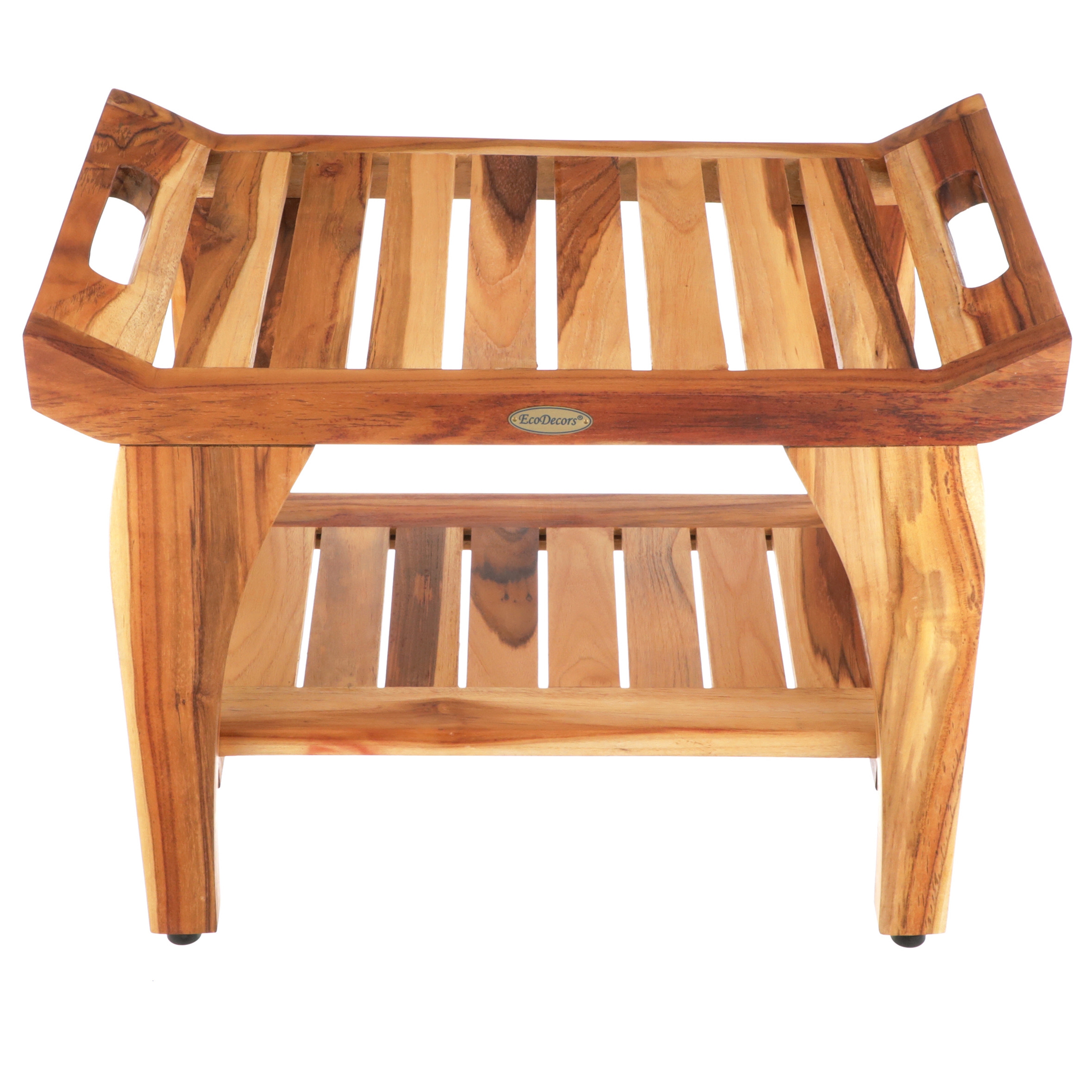 EcoDecors Tranquility 24" Teak Shower Bench with Shelf, Liftaide Arms