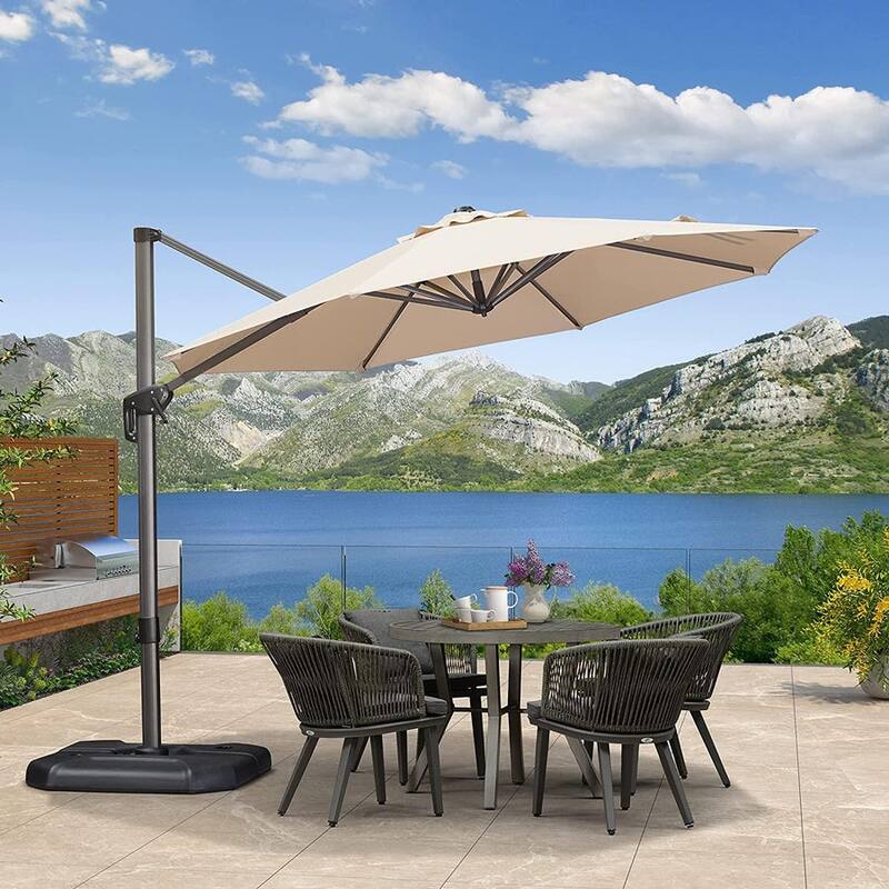 PURPLE LEAF Round 360 Degree Rotation Patio Cantilever Umbrella