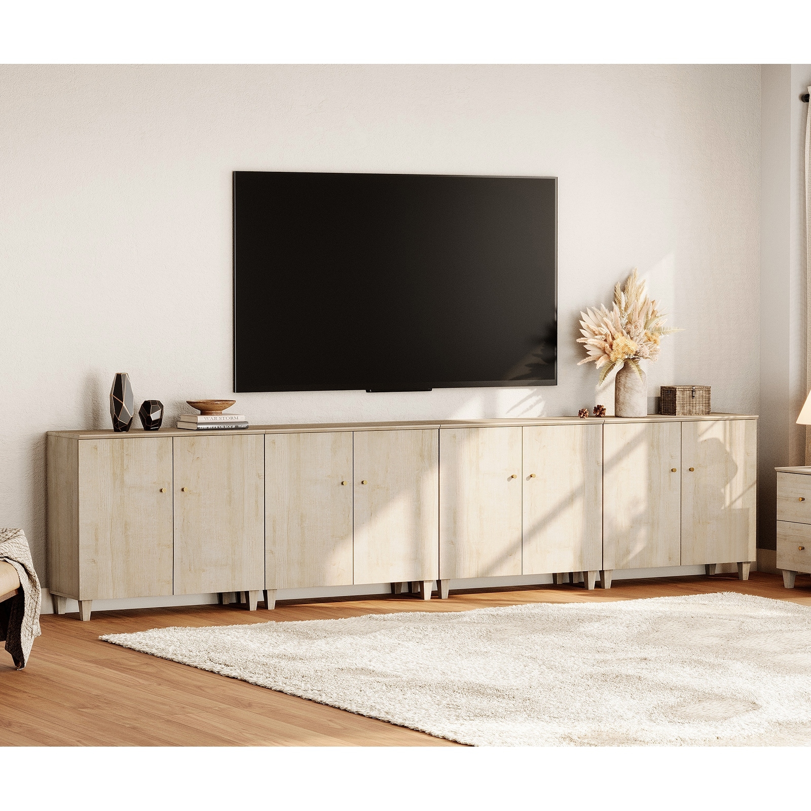 WAMPAT Wide TV Stand Cabinet, Entertainment Center with Doors, 32.4"H