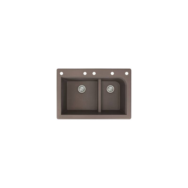 Transolid Radius 33in x 22in silQ Granite Drop-in Double Bowl Kitchen Sink with 1 Pre-Drilled Faucet Hole - 22" x 33" x 9.5"/CABEF