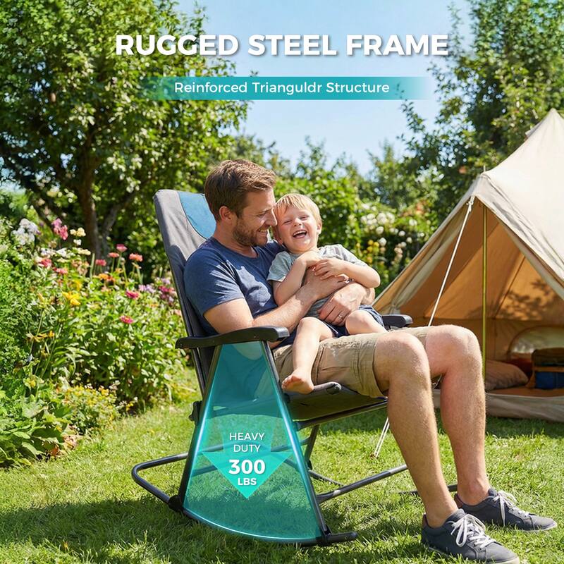Oversized Folding Rocking Camping Chair with High Back and Armrests