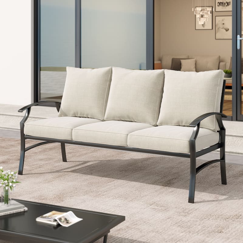 Outdoor Patio Metal 74" W Sofa/ 50" W Loveseat with Cushions - Beige-Sofa