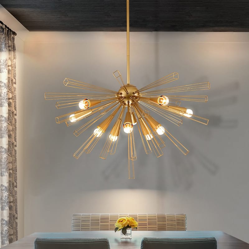 OYIPRO 10-Light 34" W Contemporary Geometric Dandelion Sputnik Sphere Chandelier - 10-Light - Gold
