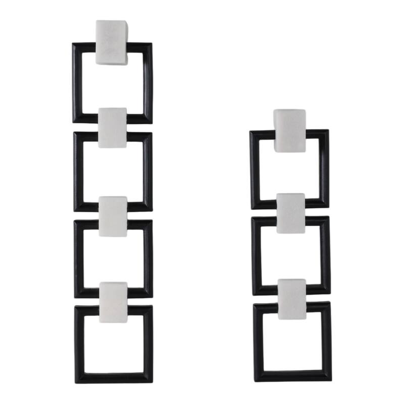 Resin Wall Hangings Geometric Square Design (Set of 2) - 32/24" Black - Black - 7" x 3.5" x 32"