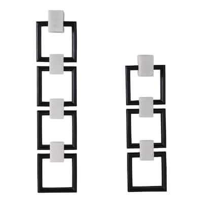 Resin Wall Hangings Geometric Square Design (Set of 2) - 32/24" Black
