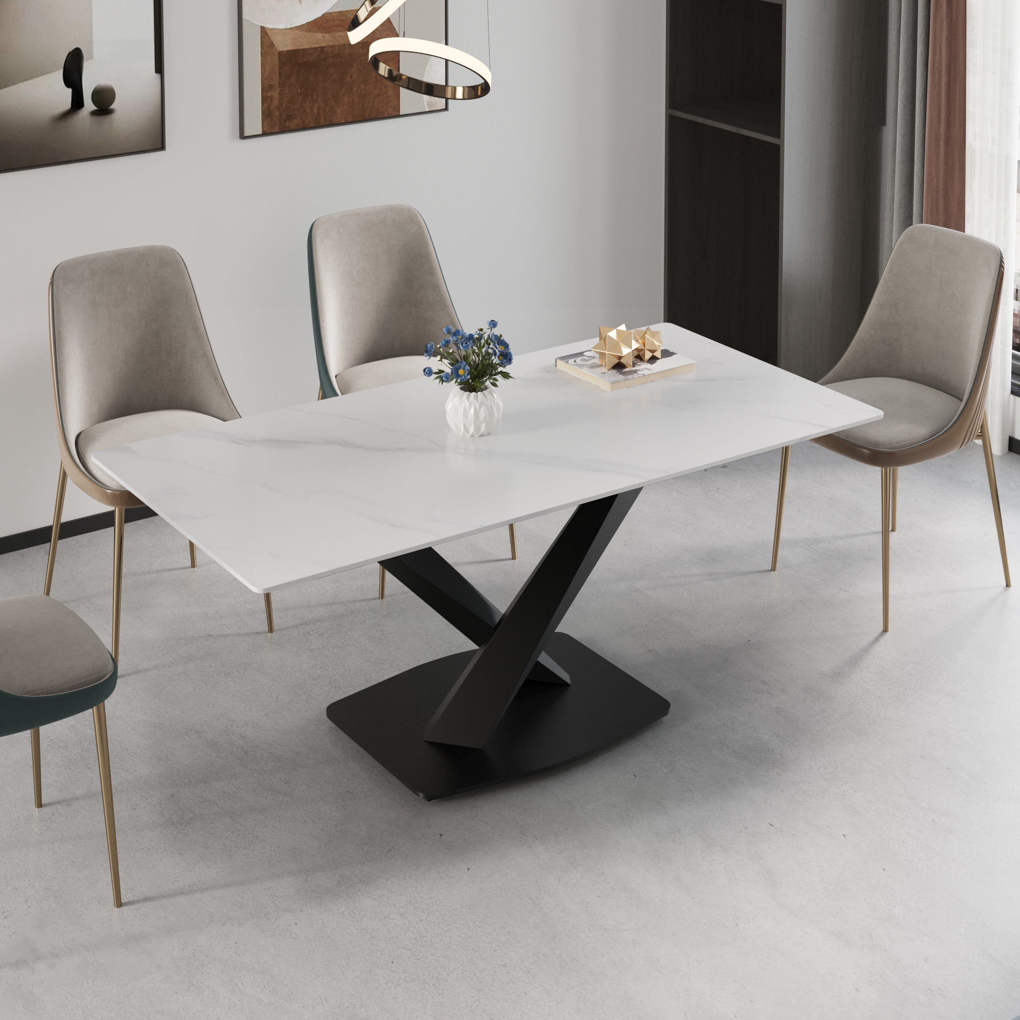 Modern x base dining table discount